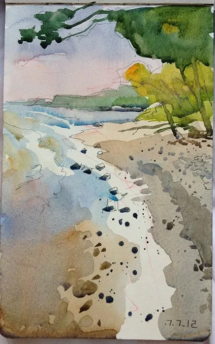 Lake Erie Beach, watercolor on paper, 2013