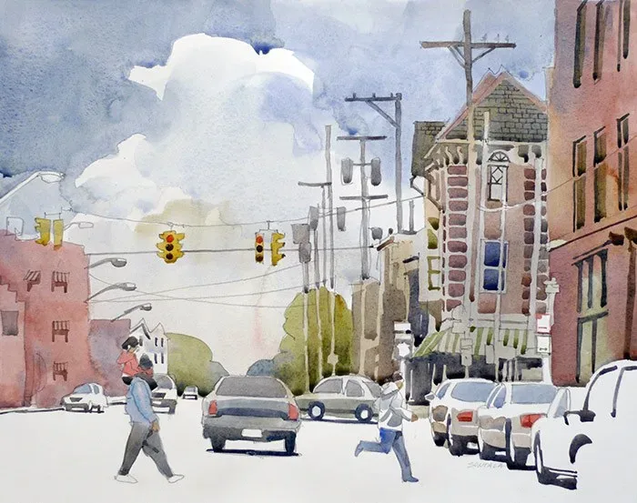 Gordon Square, Cleveland, OH, watercolor on paper, 2013