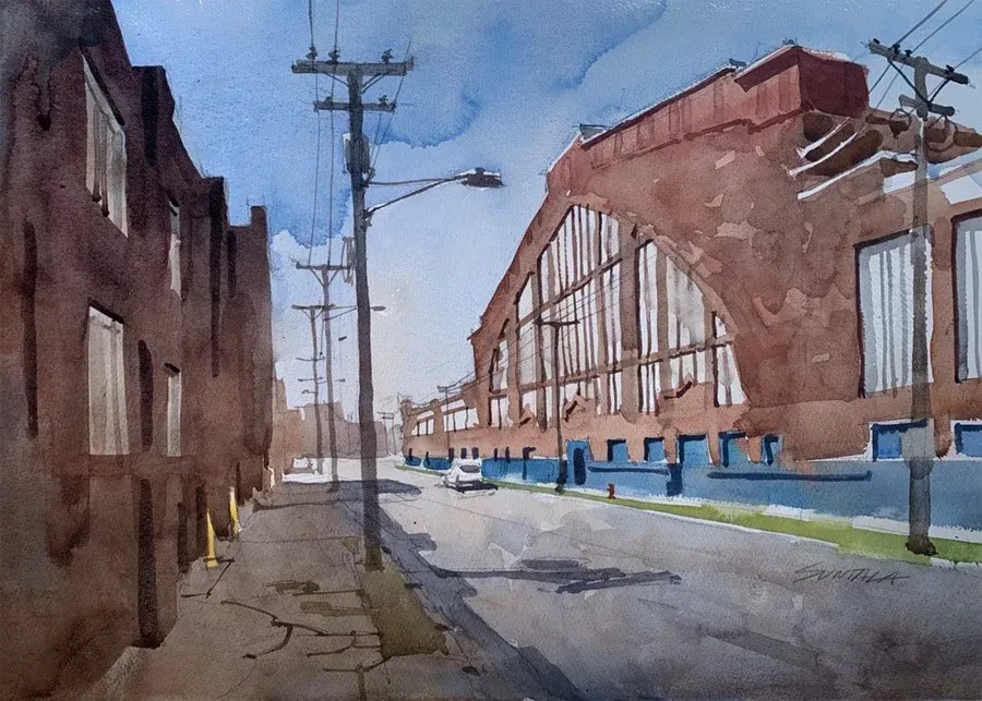 View of the Brownhoist building looking west.